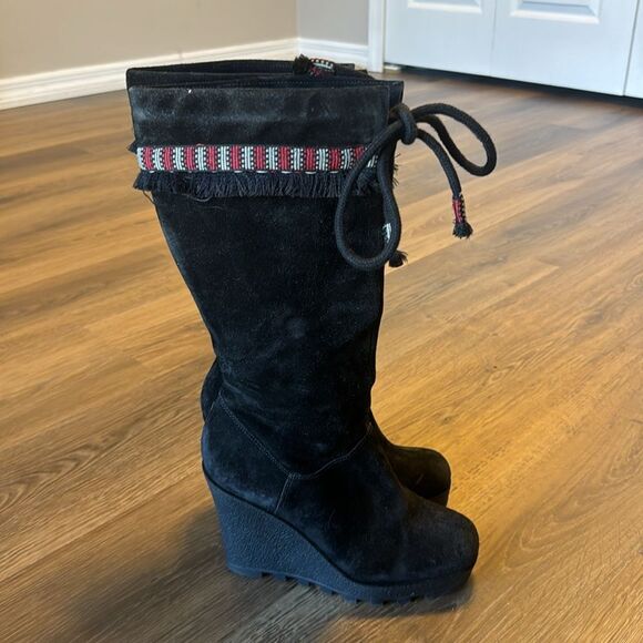 Diane Von Furstenberg Jimson Tall 4" Wedge Boots Suede Boho Tribal Fringe Sz 7 M - Picture 7 of 14